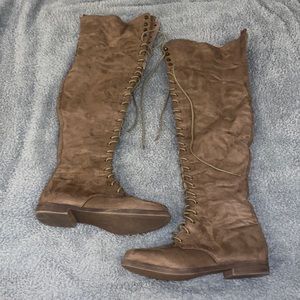 Fashion Nova Lace Up Knee High Boots